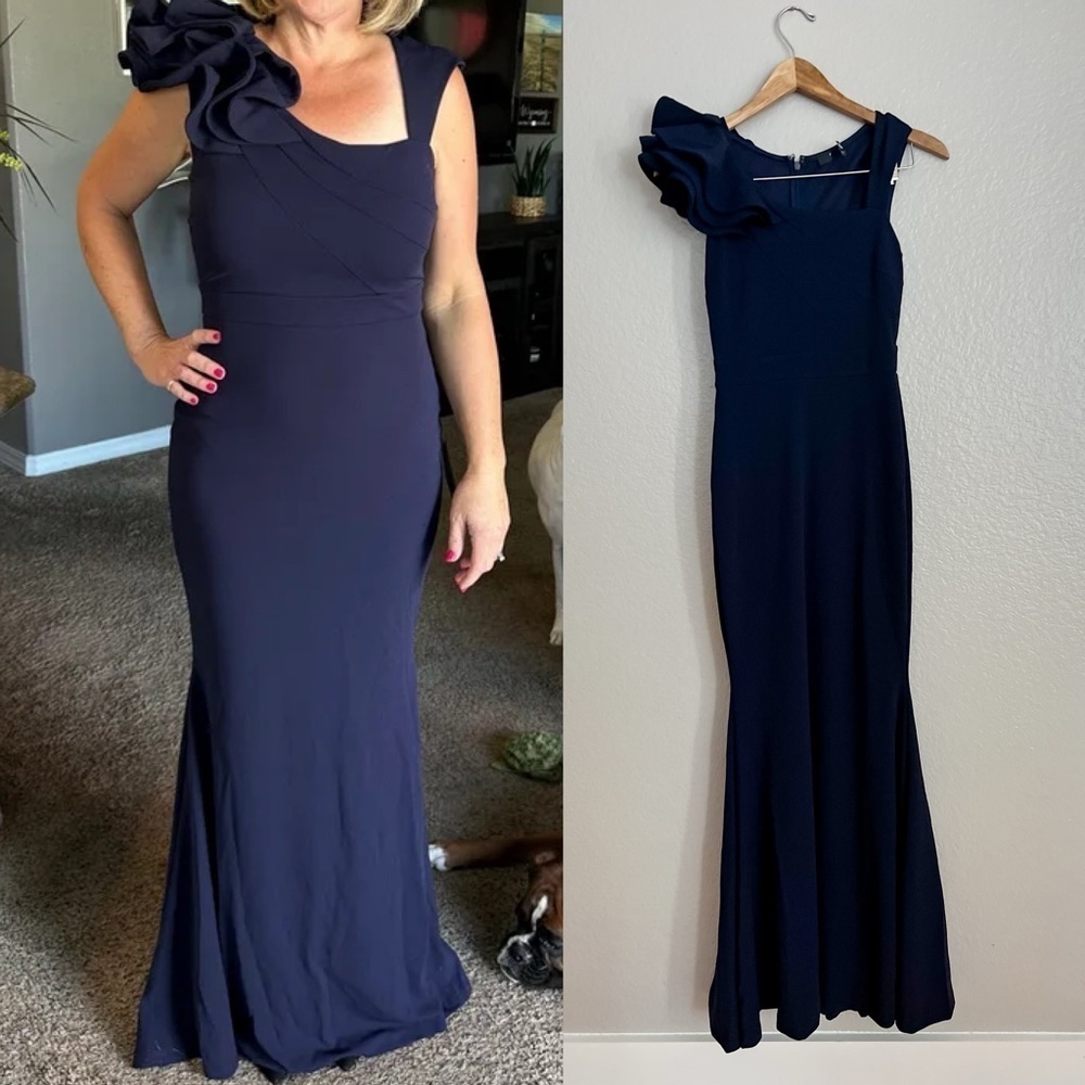 Navy Blue Sleeveless Ruffled Mermaid Maxi Dress